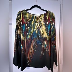 Dark Green Feather Print Susan Graver Blouse